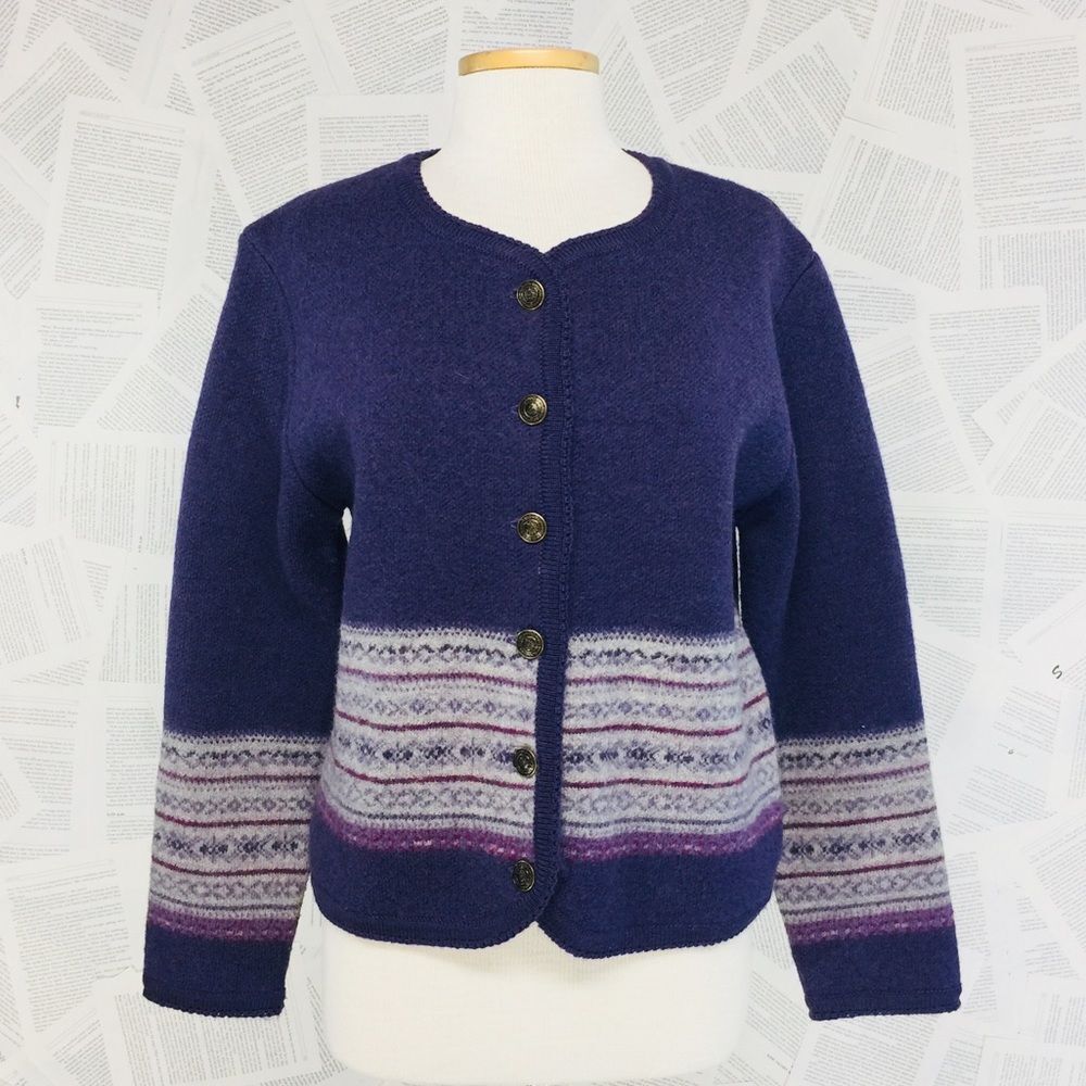 100%Wool Tally Ho Nordic Style Sweater Cardigan LG